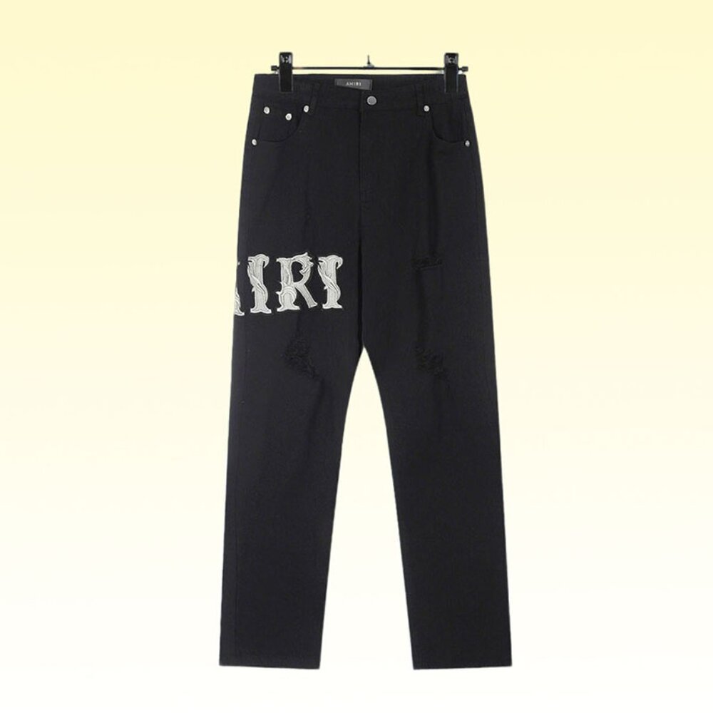 Amiri Branded Letter Leaf Wrapped Black Jeans